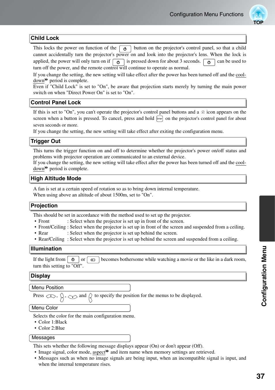 Configuration men u | Epson DREAMIO EH-TW3500 User Manual | Page 39 / 66