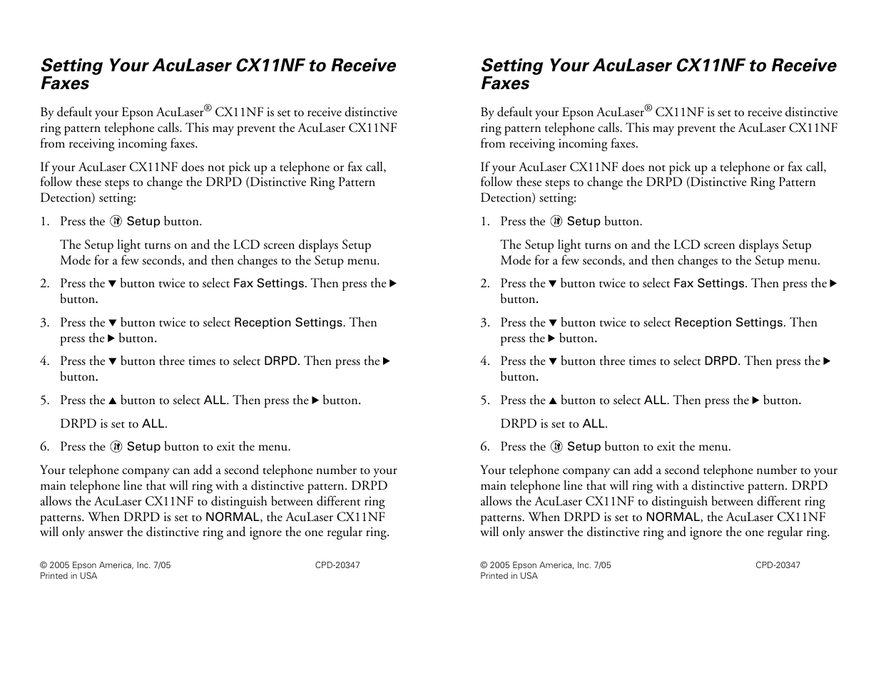 Epson AcuLaser F CX11N User Manual | 6 pages