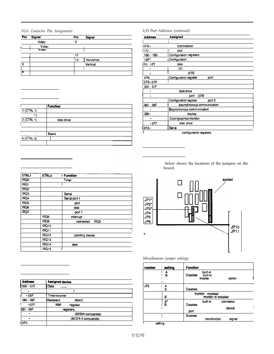 Dma channels, Hardware interrupts, I/o port addresses | Jumper settings, L/o port addresses | Epson 486DX2  EN User Manual | Page 4 / 6