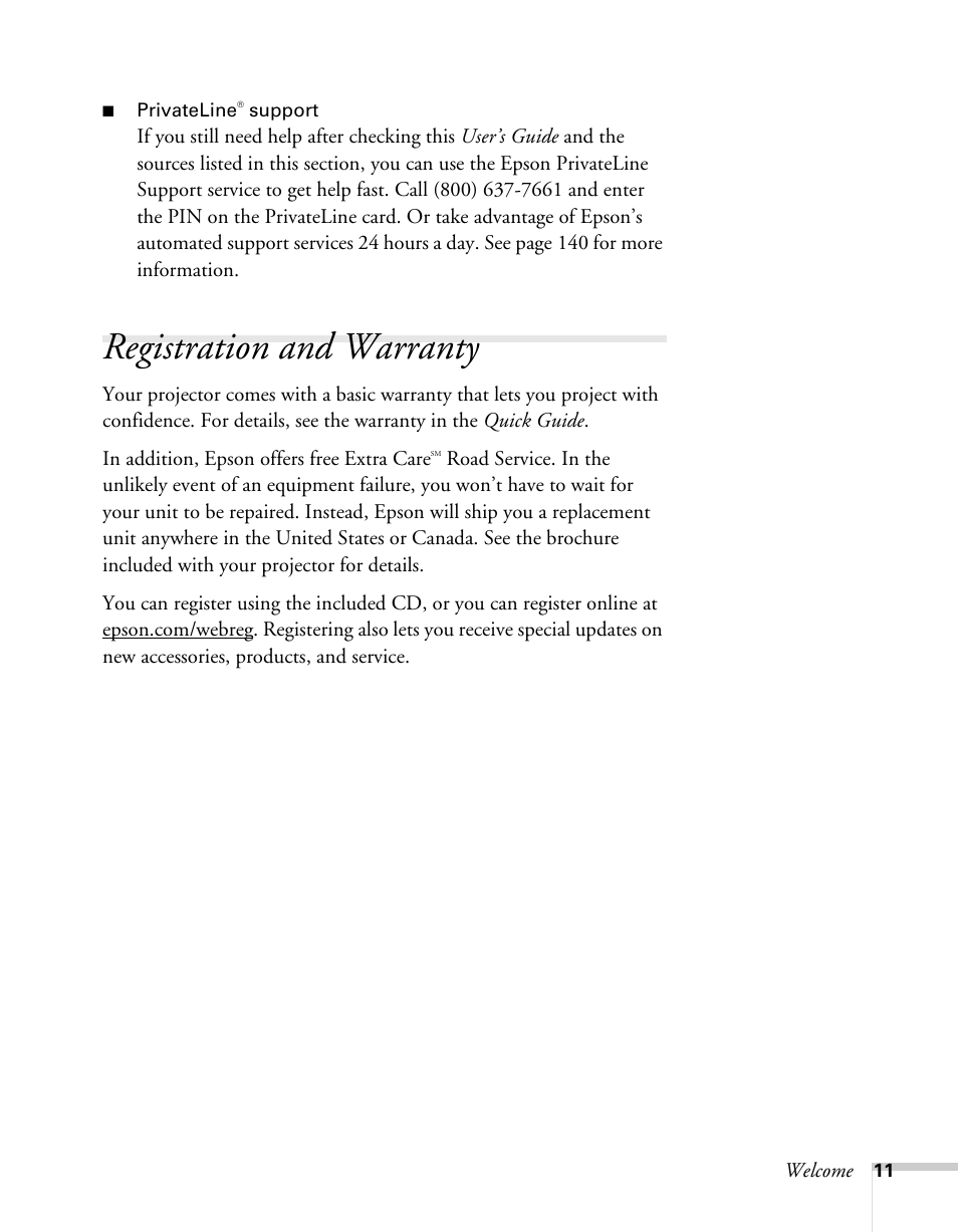 Registration and warranty | Epson BrightLink 450Wi User Manual | Page 11 / 186