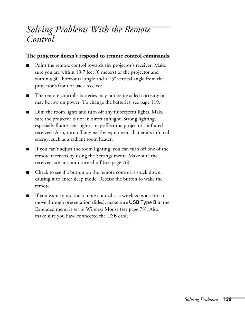 Solving problems with the remote control | Epson BrightLink 450Wi User Manual | Page 139 / 186