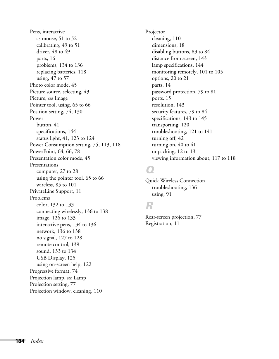 Epson BrightLink 450Wi User Manual | Page 184 / 186