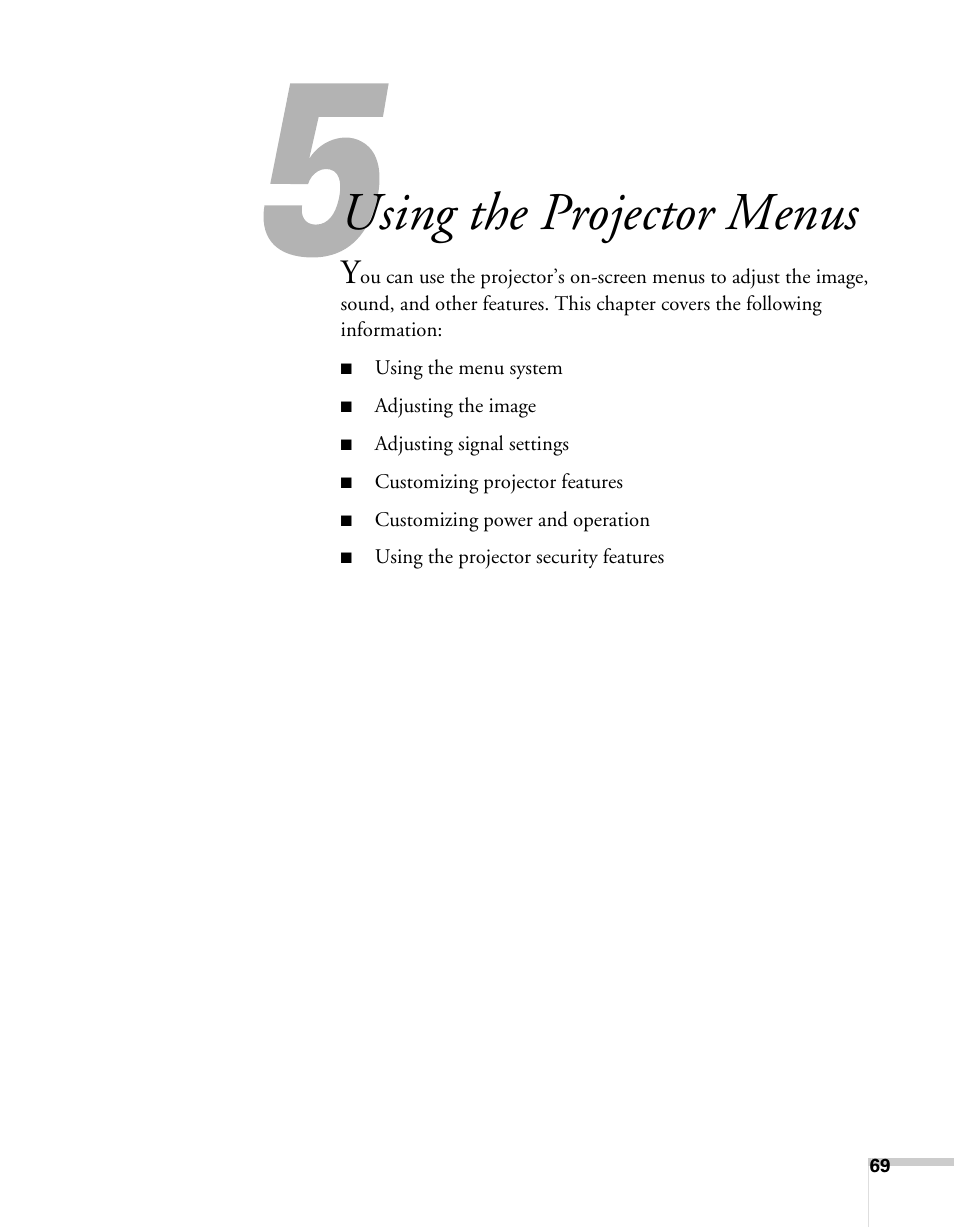 Using the projector menus | Epson BrightLink 450Wi User Manual | Page 69 / 186