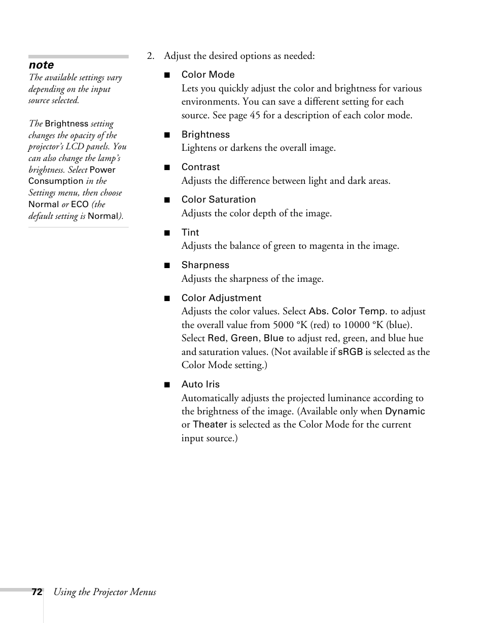 Epson BrightLink 450Wi User Manual | Page 72 / 186