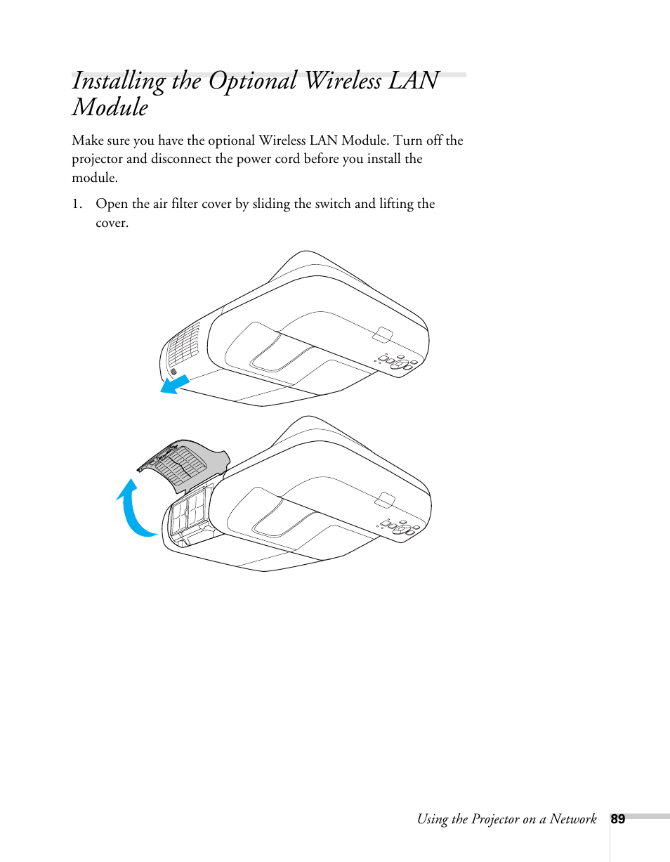 Installing the optional wireless lan module | Epson BrightLink 450Wi User Manual | Page 89 / 186