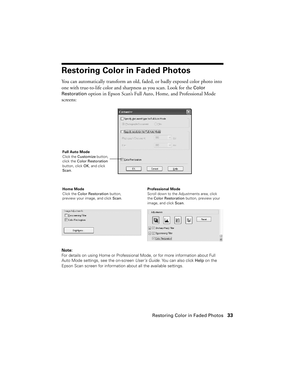 Restoring color in faded photos | Epson CX6000 User Manual | Page 33 / 56