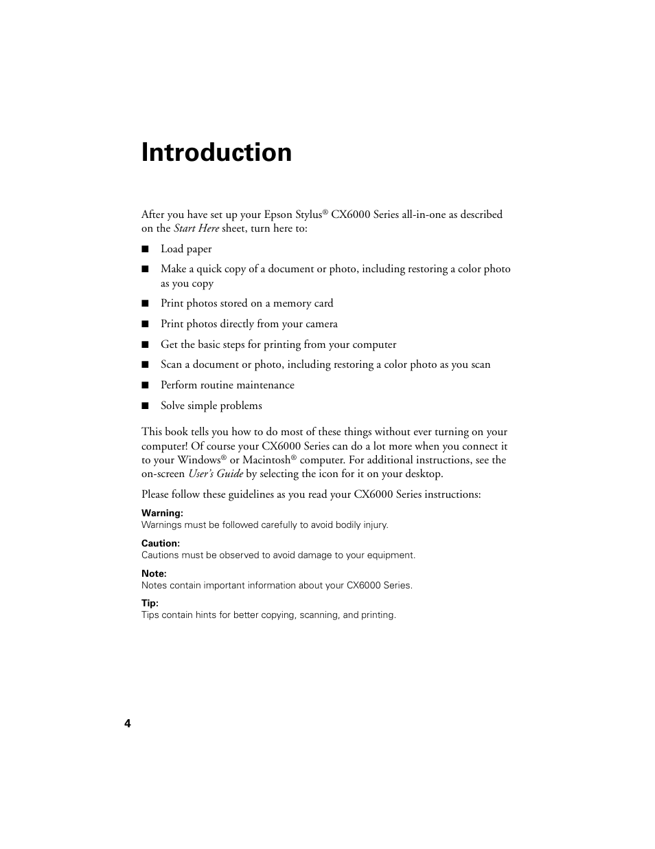 Introduction | Epson CX6000 User Manual | Page 4 / 56