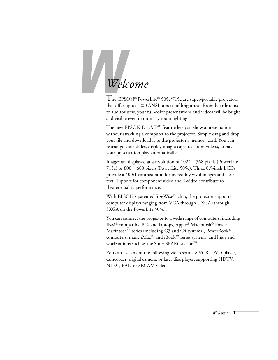 Welcome | Epson 715c User Manual | Page 10 / 141