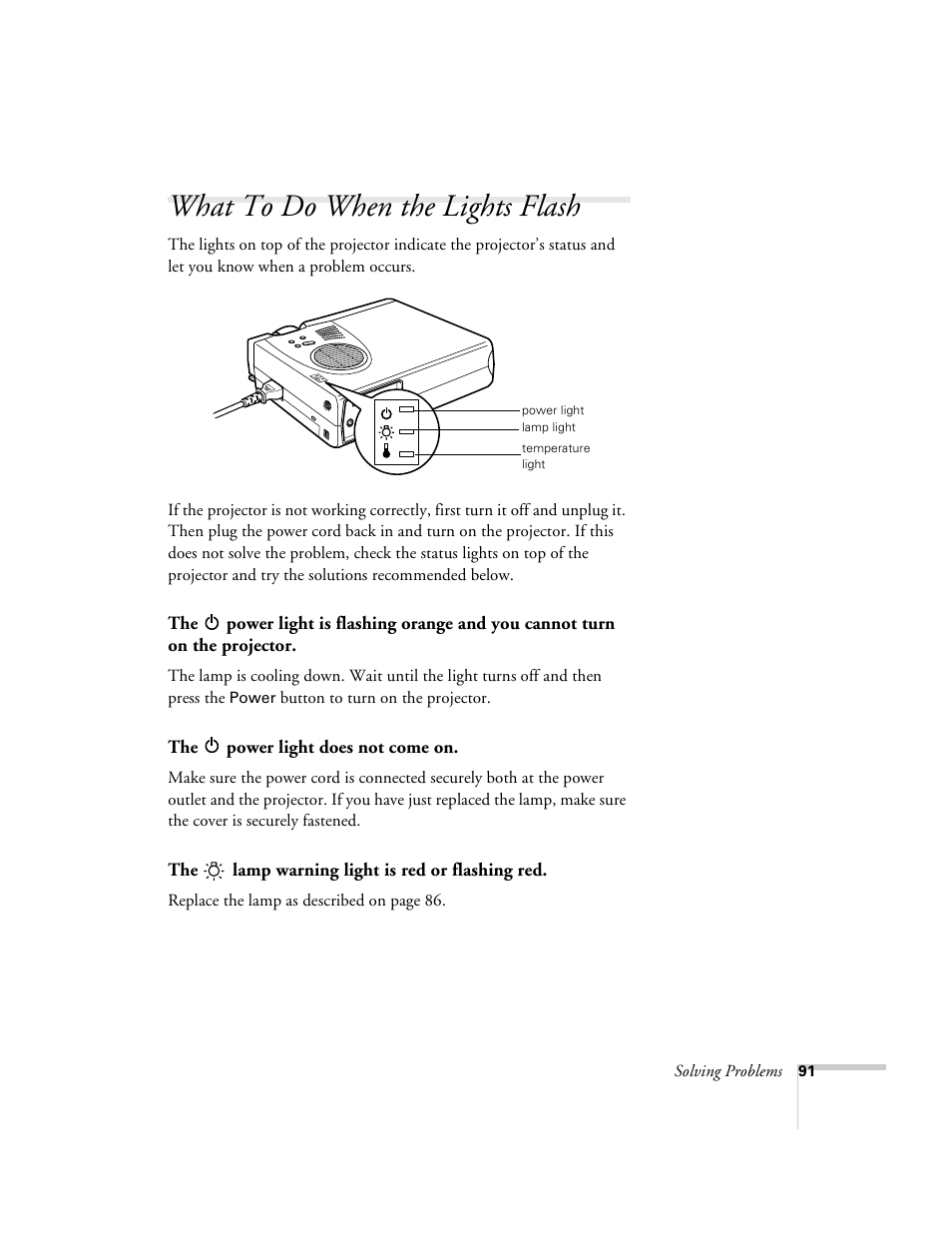 What to do when the lights flash | Epson 715c User Manual | Page 100 / 141