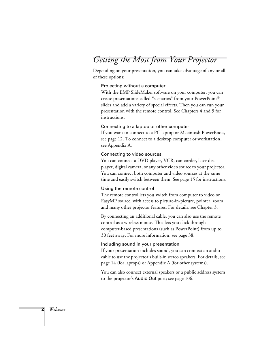 Getting the most from your projector | Epson 715c User Manual | Page 11 / 141