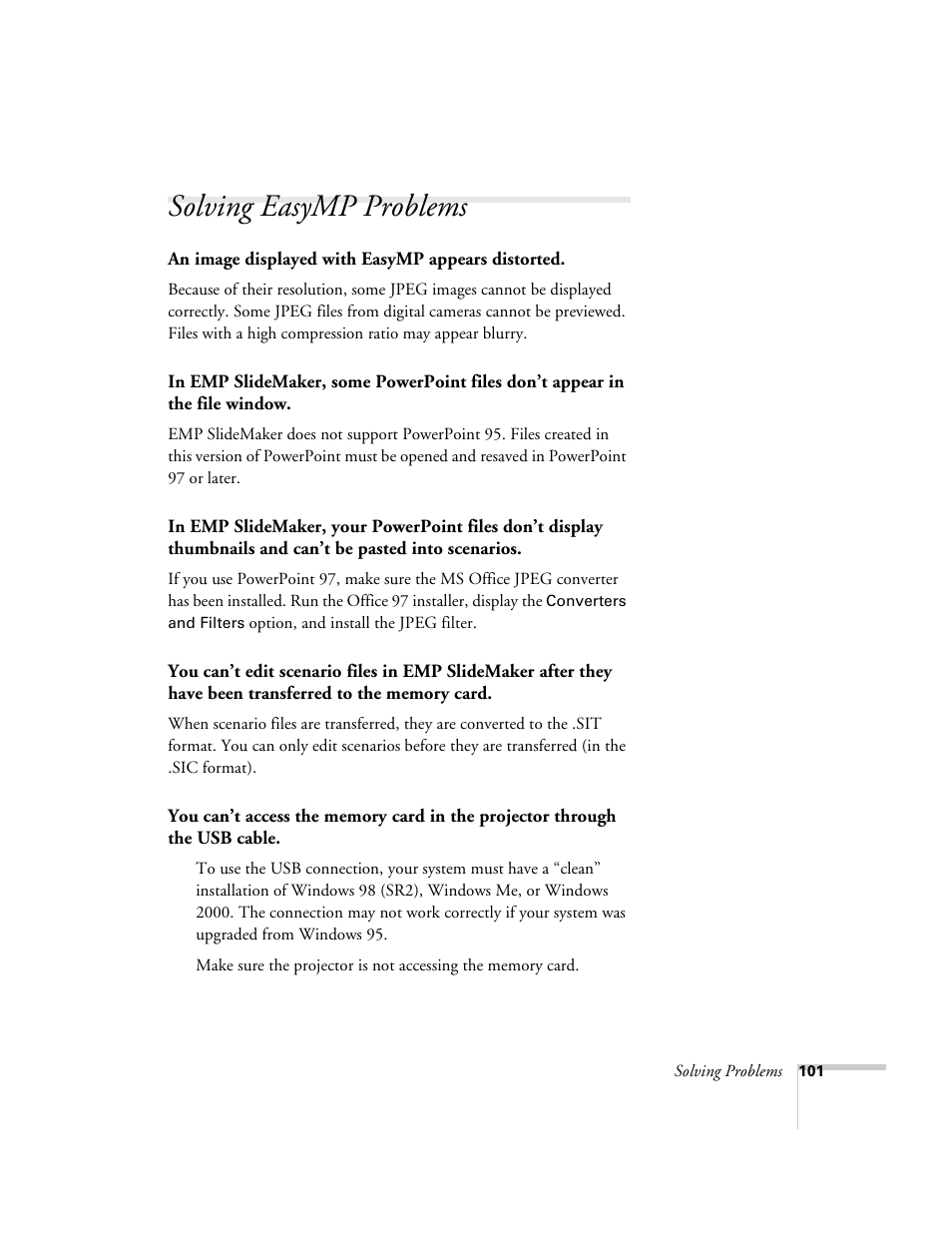 Solving easymp problems | Epson 715c User Manual | Page 110 / 141