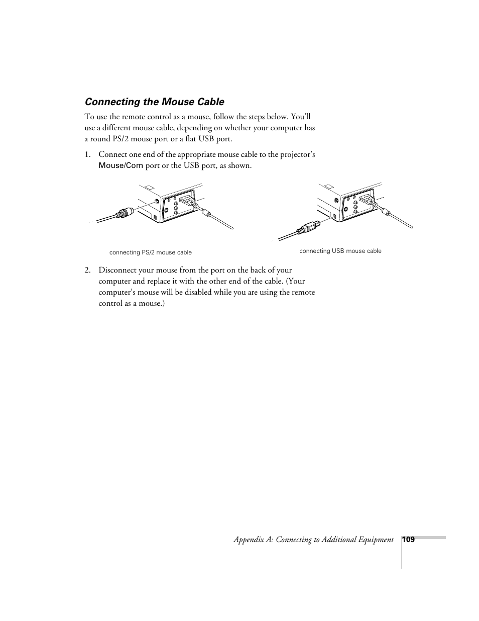 Connecting the mouse cable | Epson 715c User Manual | Page 118 / 141