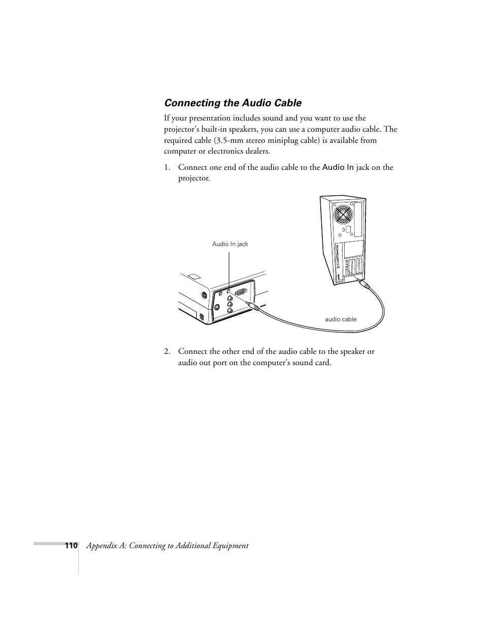 Connecting the audio cable | Epson 715c User Manual | Page 119 / 141