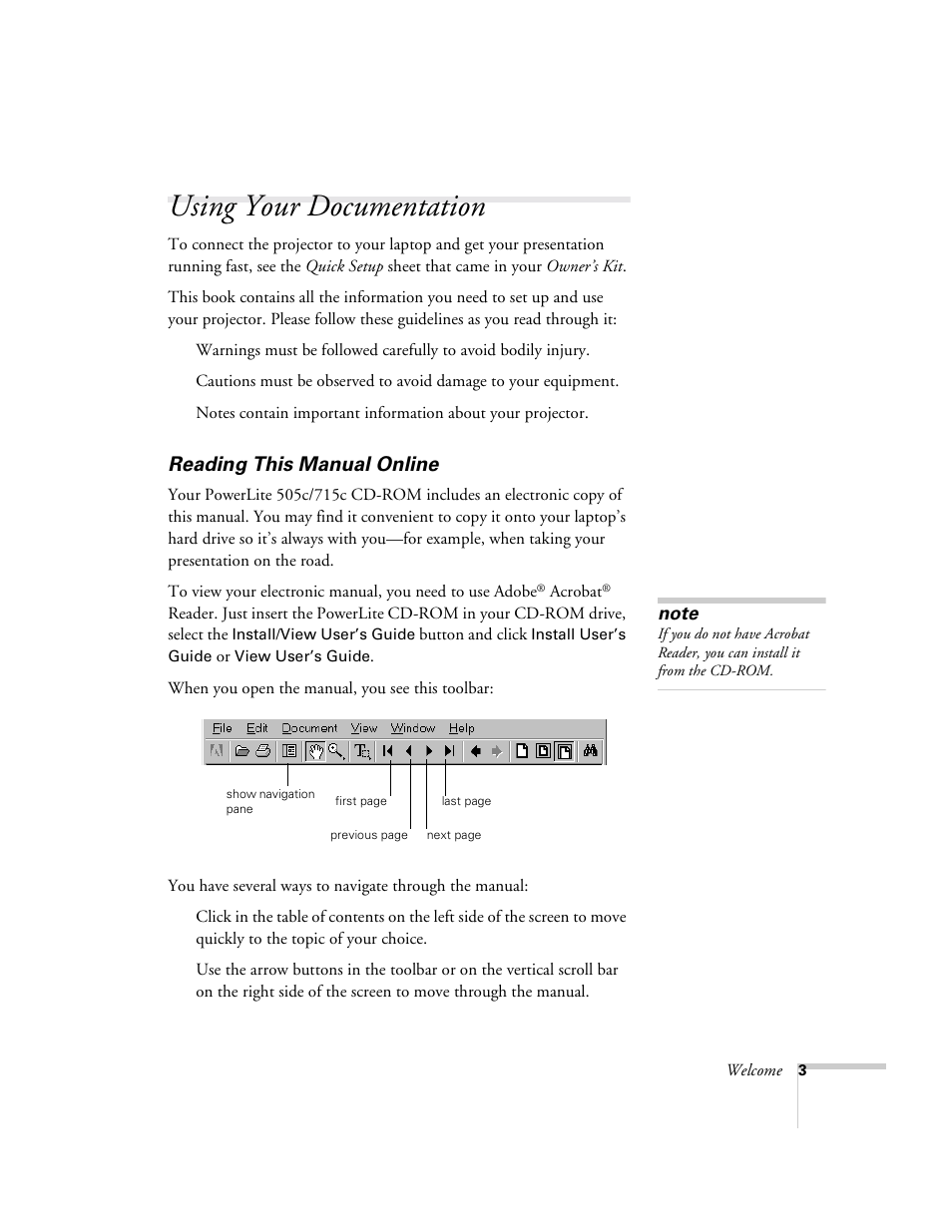 Using your documentation, Reading this manual online | Epson 715c User Manual | Page 12 / 141