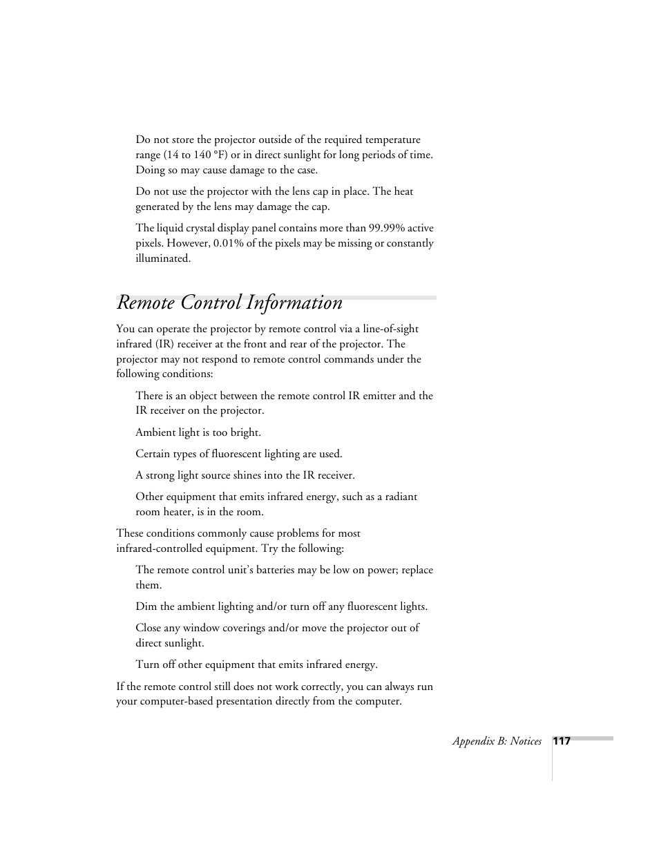 Remote control information | Epson 715c User Manual | Page 126 / 141