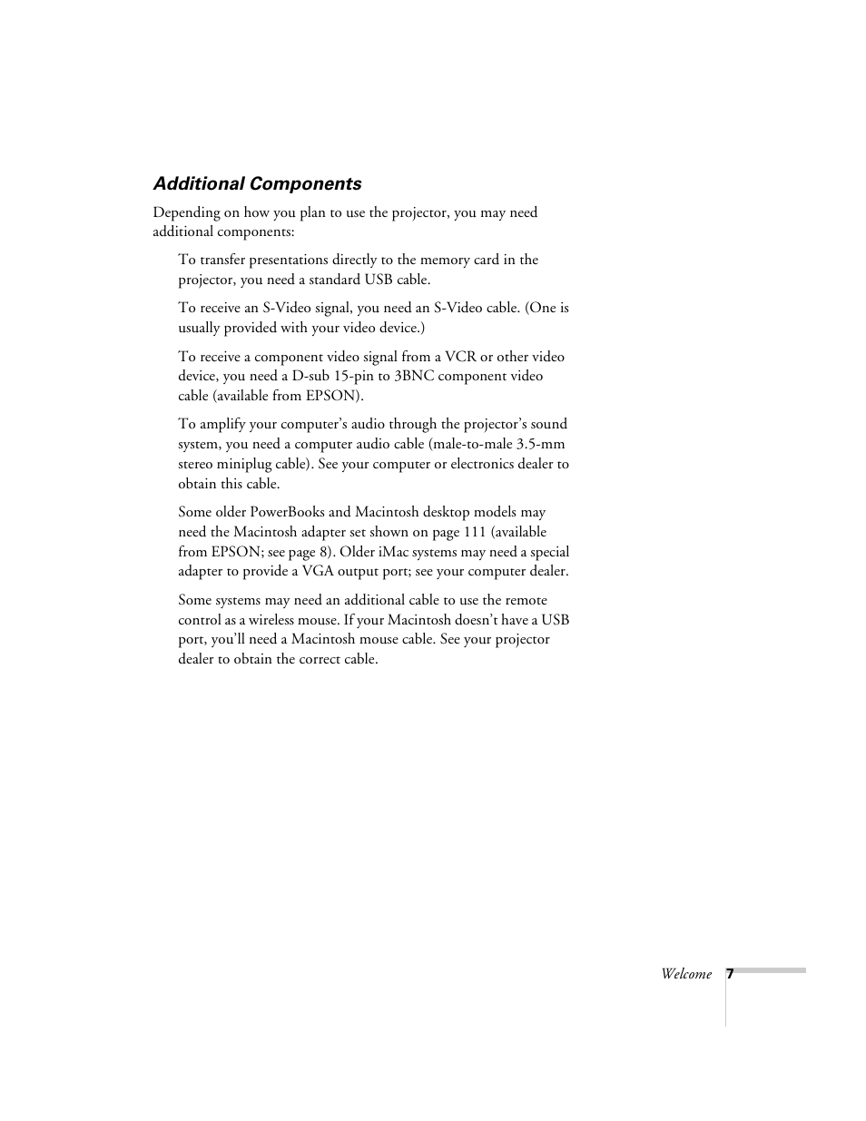 Additional components | Epson 715c User Manual | Page 16 / 141