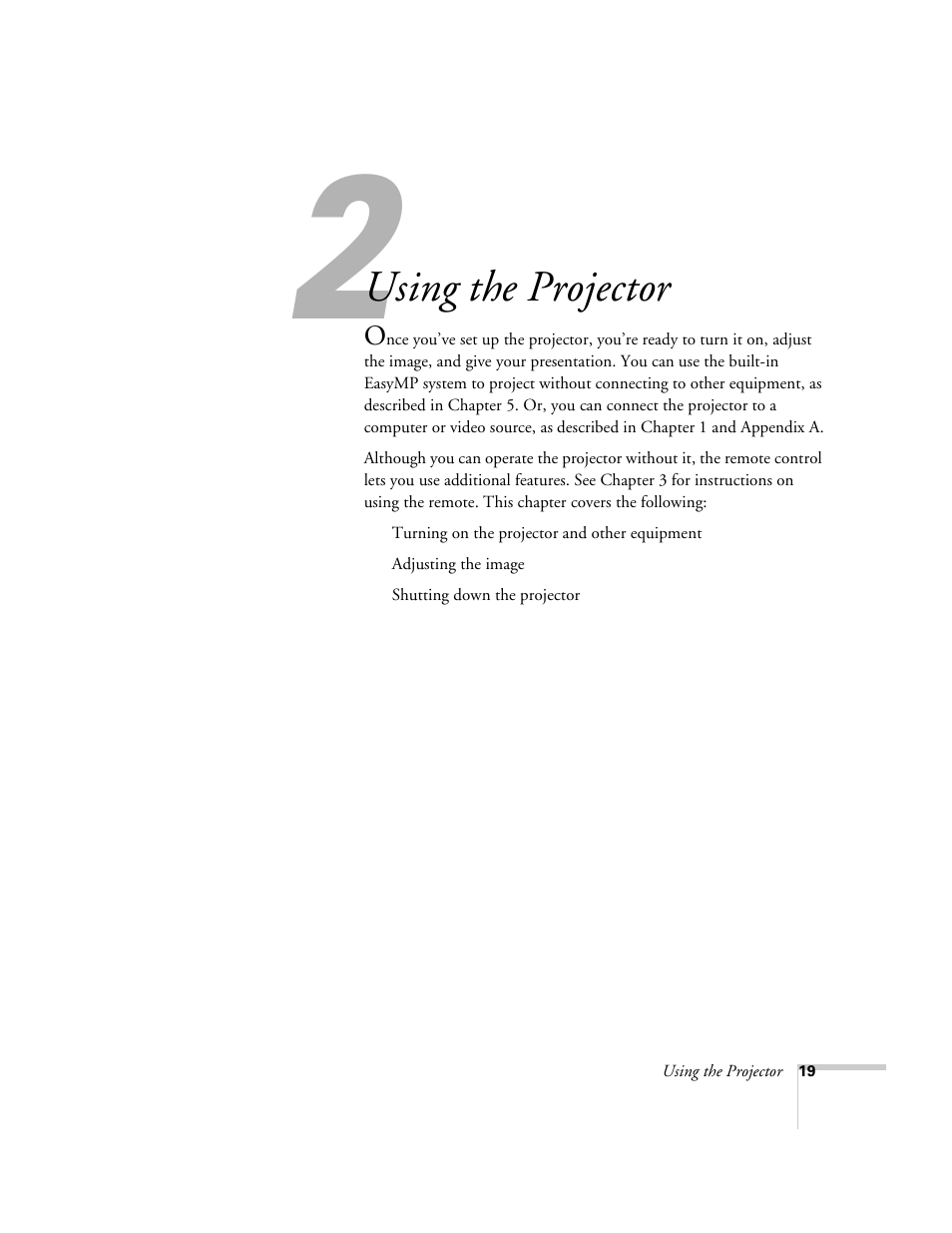 Chap 2- using the projector, Using the projector | Epson 715c User Manual | Page 28 / 141
