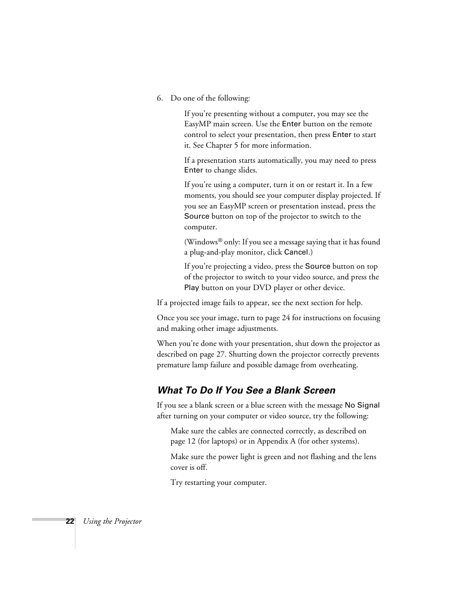 What to do if you see a blank screen | Epson 715c User Manual | Page 31 / 141