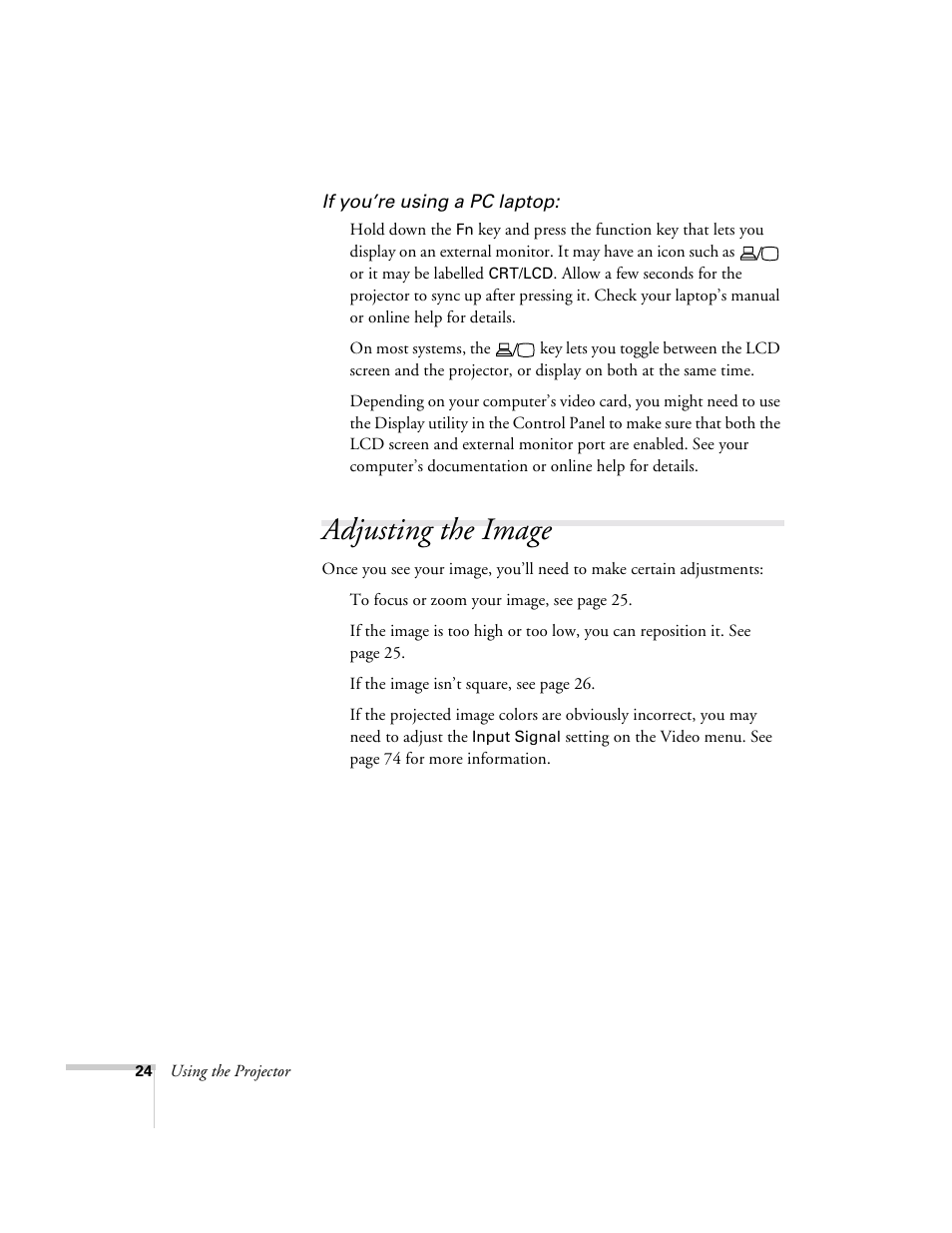 Adjusting the image | Epson 715c User Manual | Page 33 / 141