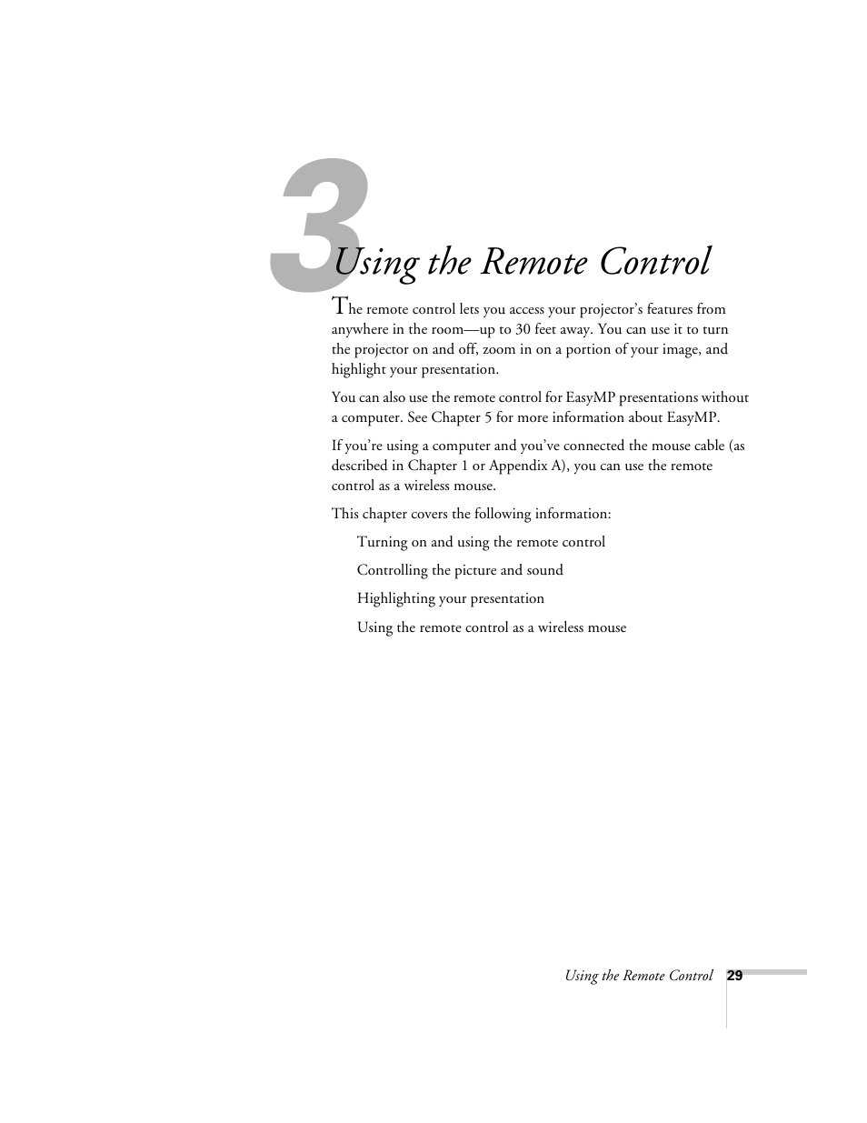 Chap 3-using the remote control, Using the remote control | Epson 715c User Manual | Page 38 / 141