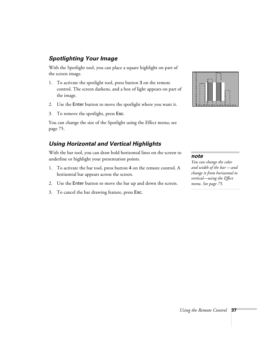 Spotlighting your image, Using horizontal and vertical highlights | Epson 715c User Manual | Page 46 / 141