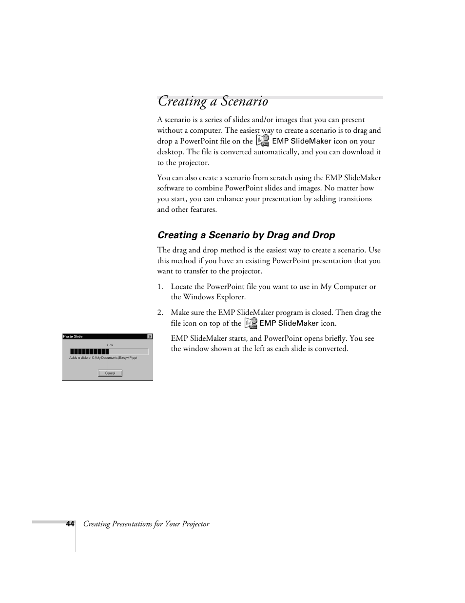 Creating a scenario, Creating a scenario by drag and drop | Epson 715c User Manual | Page 53 / 141