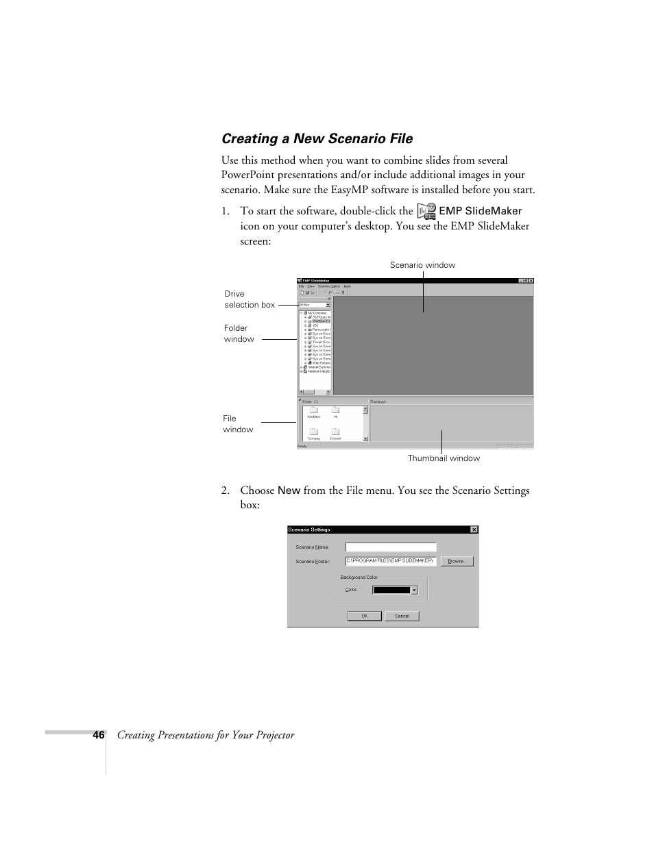 Creating a new scenario file | Epson 715c User Manual | Page 55 / 141