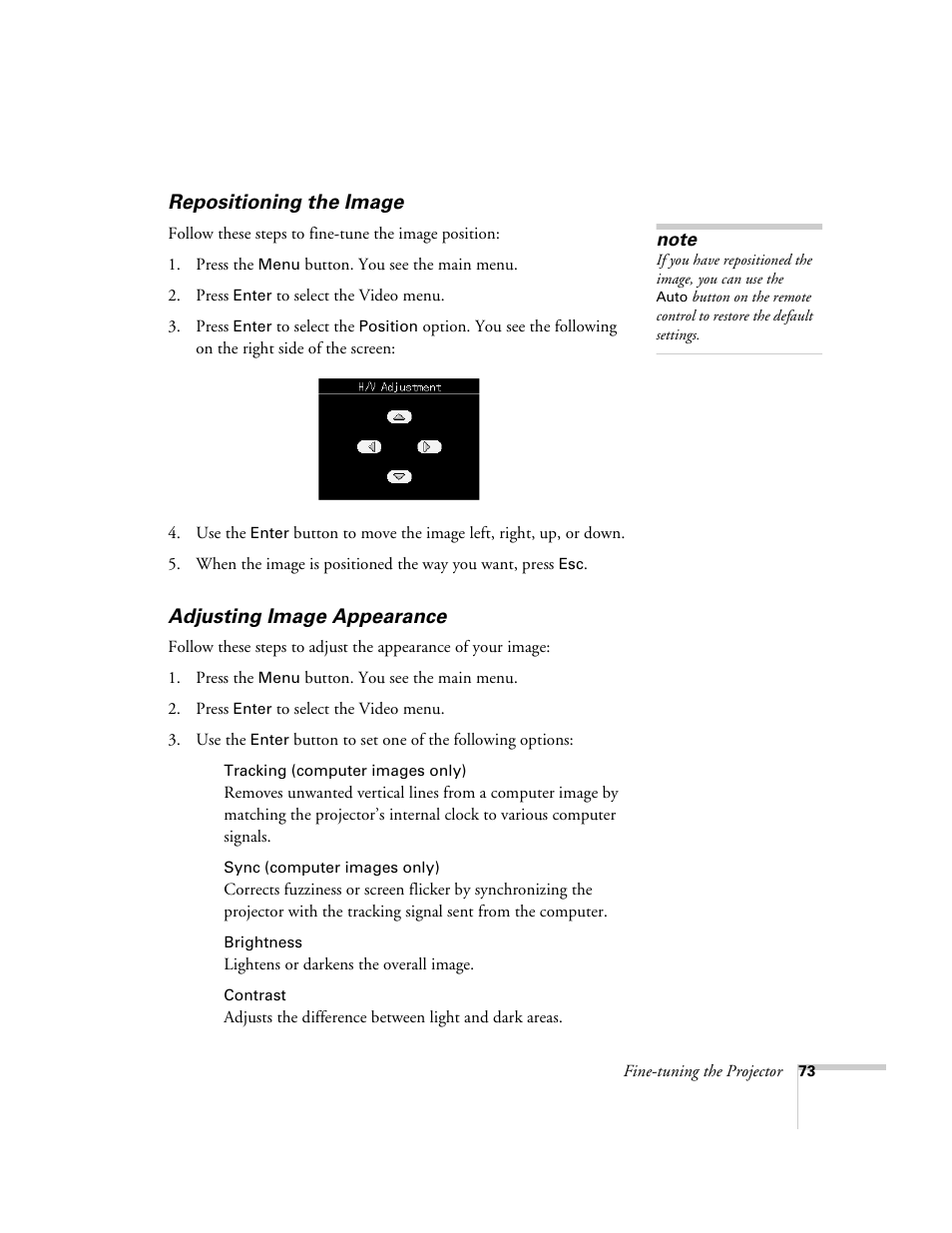 Repositioning the image, Adjusting image appearance, Repositioning the image adjusting image appearance | Epson 715c User Manual | Page 82 / 141