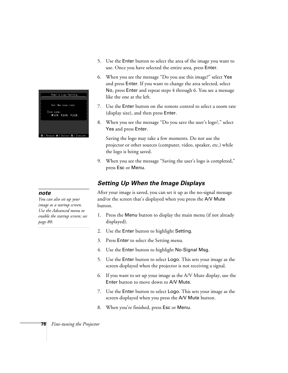Setting up when the image displays | Epson 715c User Manual | Page 87 / 141