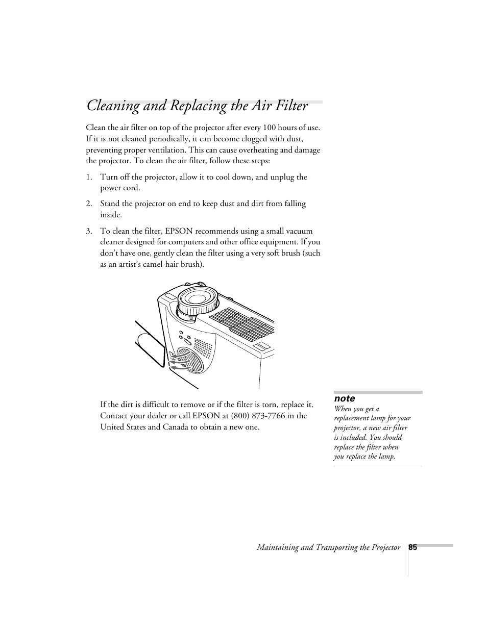 Cleaning and replacing the air filter | Epson 715c User Manual | Page 94 / 141