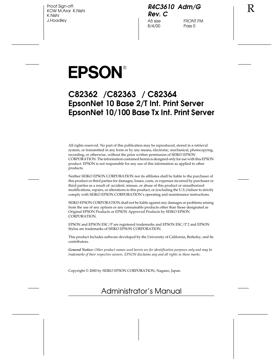 Epson C82362 User Manual | 279 pages