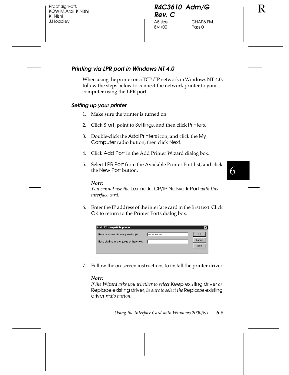 Printing via lpr port in windows nt 4.0 | Epson C82362 User Manual | Page 123 / 279