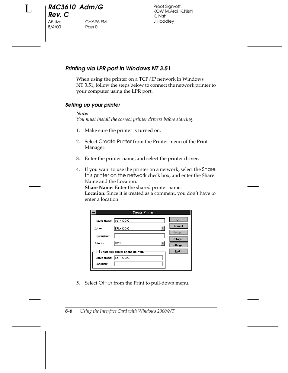 Printing via lpr port in windows nt 3.51 | Epson C82362 User Manual | Page 124 / 279