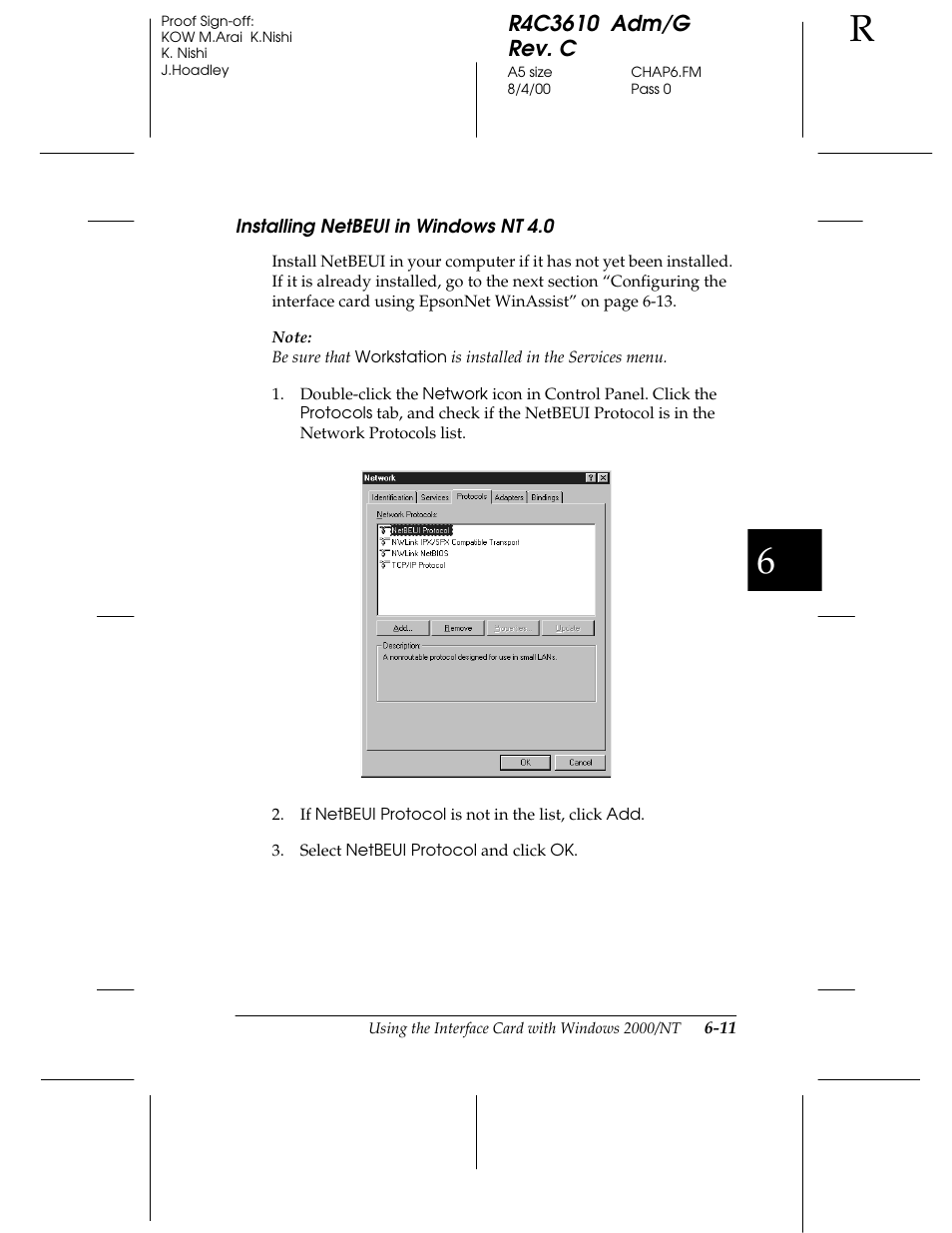 Installing netbeui in windows nt 4.0 | Epson C82362 User Manual | Page 129 / 279