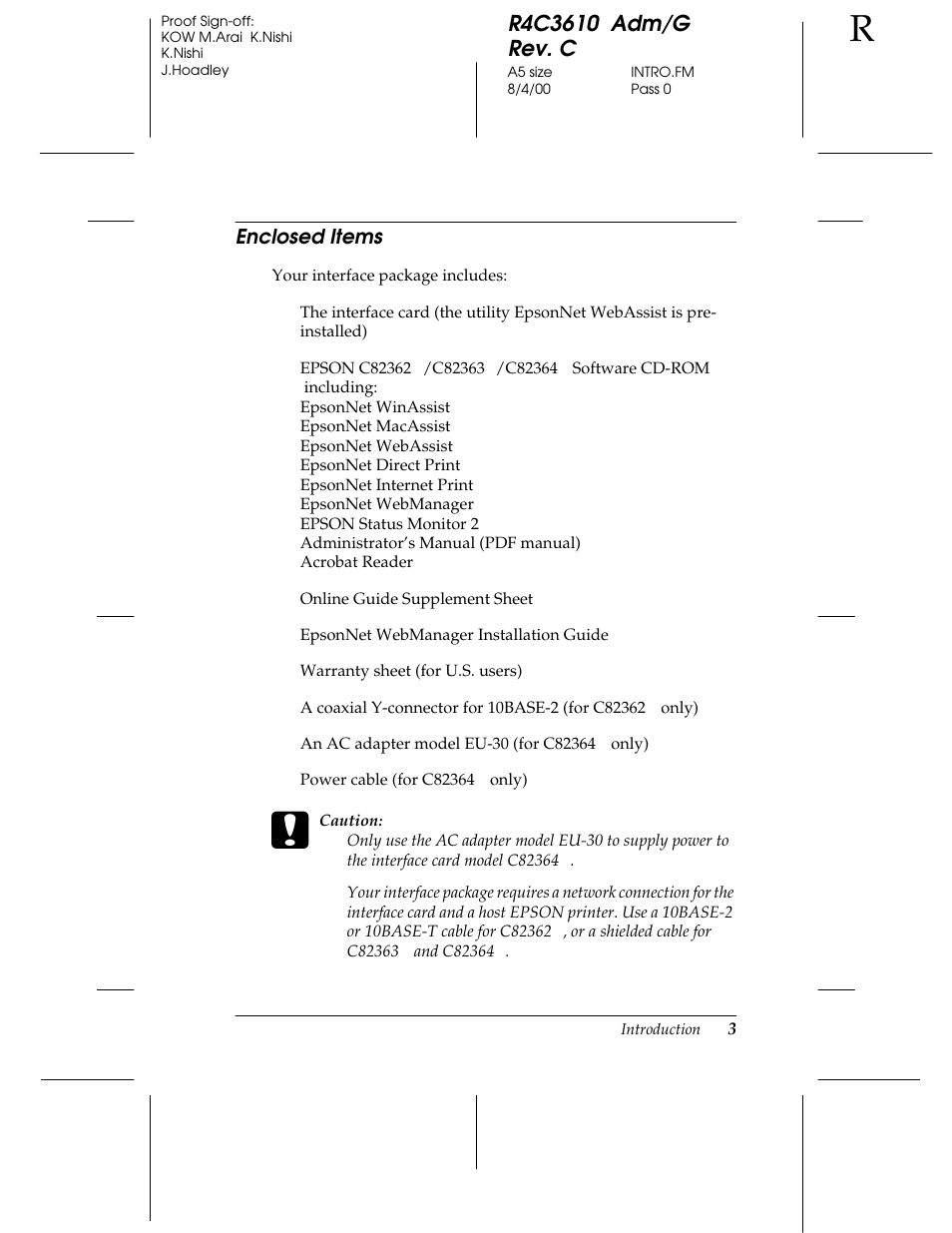 Enclosed items | Epson C82362 User Manual | Page 13 / 279