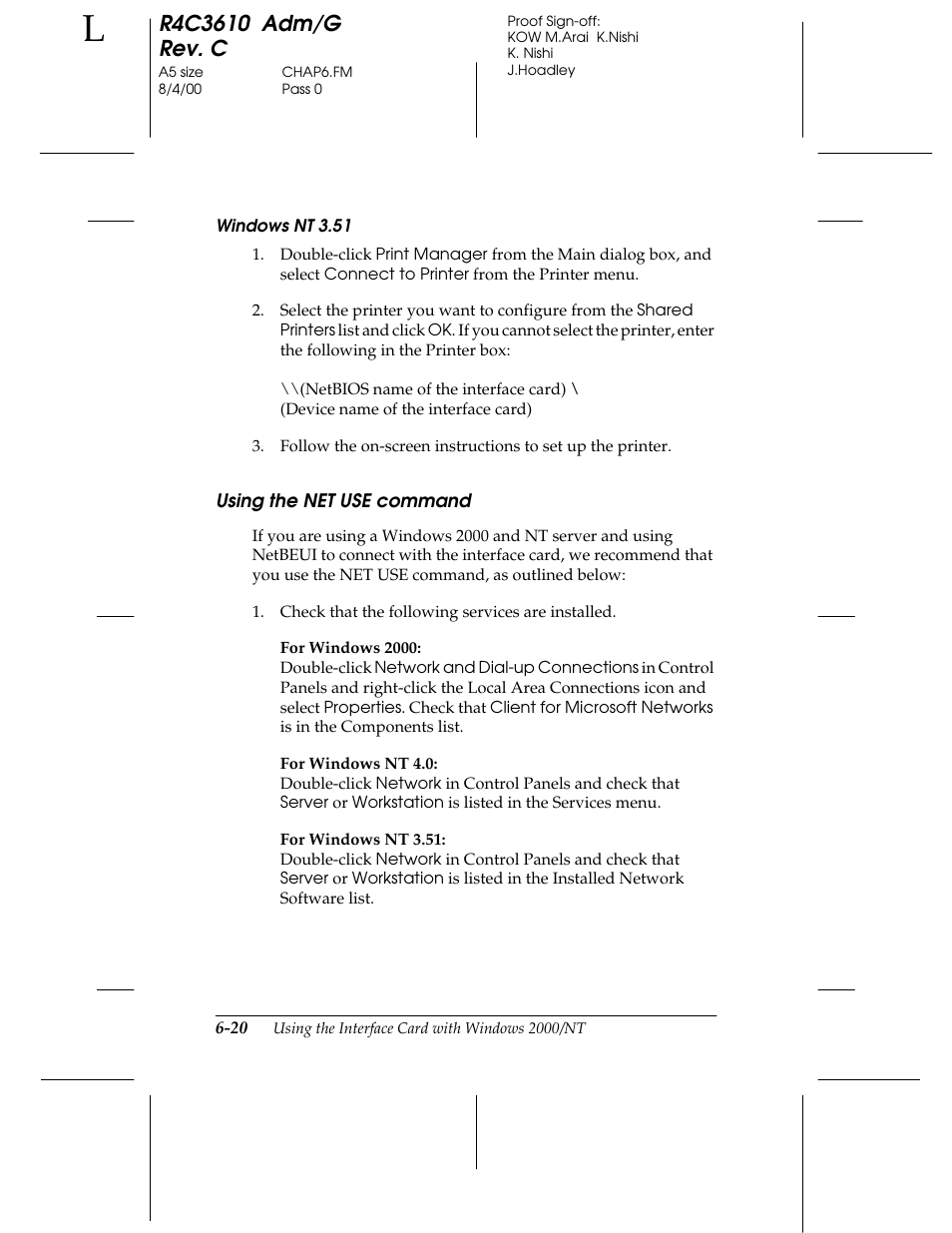 Using the net use command | Epson C82362 User Manual | Page 138 / 279