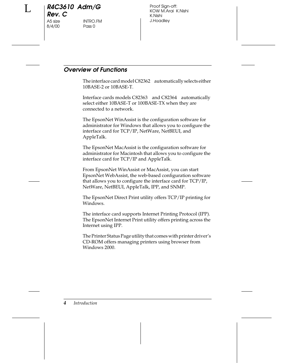 Overview of functions | Epson C82362 User Manual | Page 14 / 279