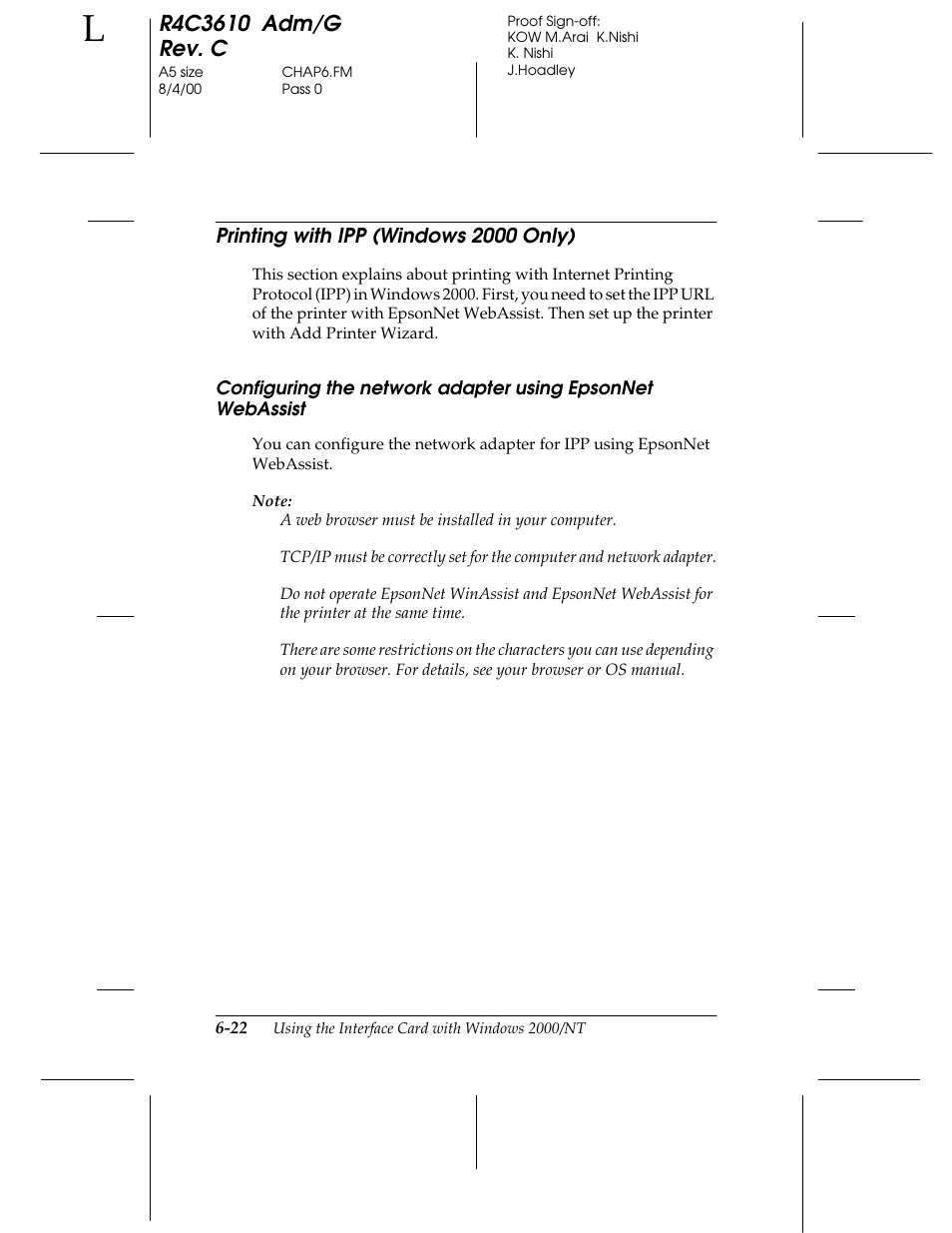 Printing with ipp (windows 2000 only) | Epson C82362 User Manual | Page 140 / 279