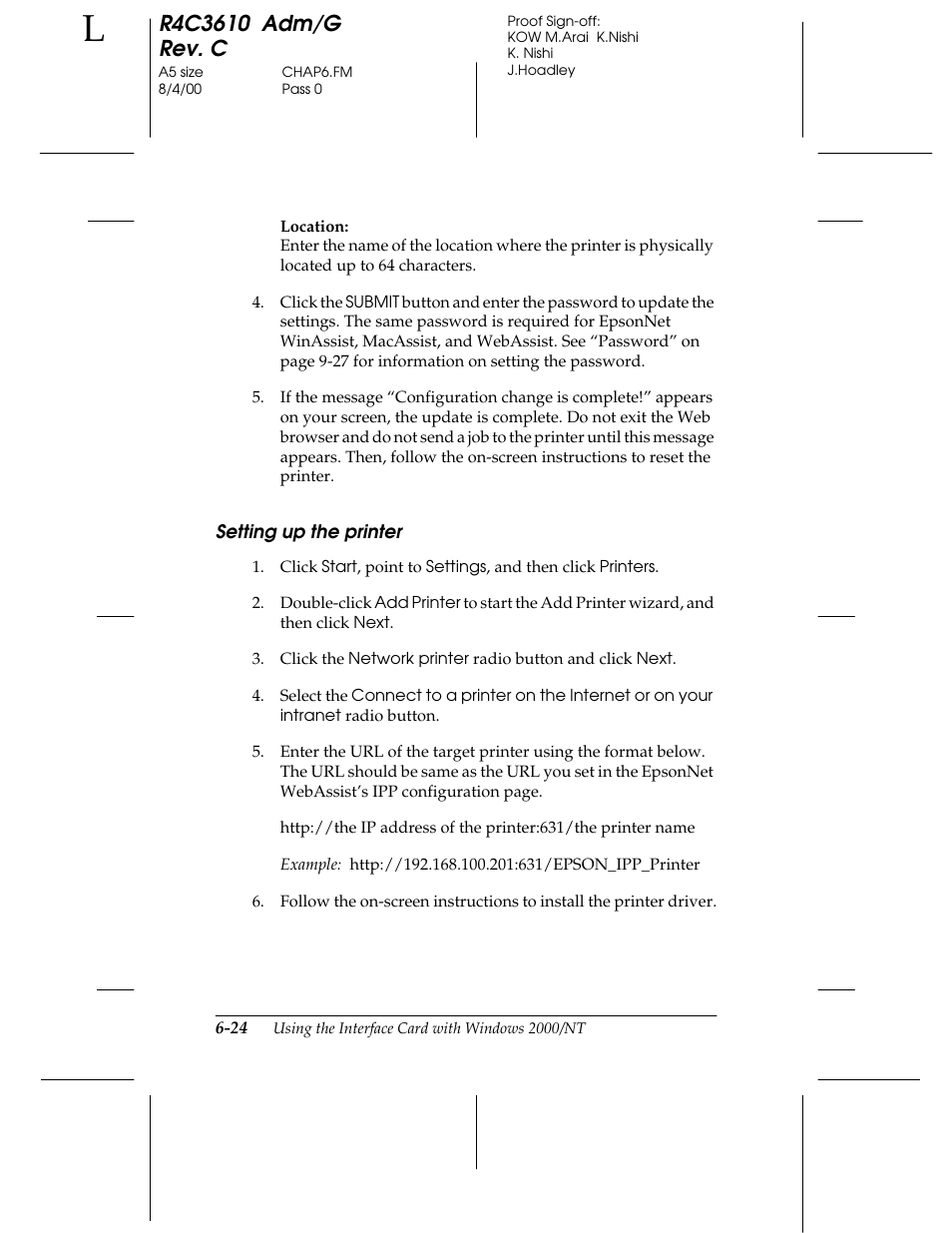 Setting up the printer | Epson C82362 User Manual | Page 142 / 279