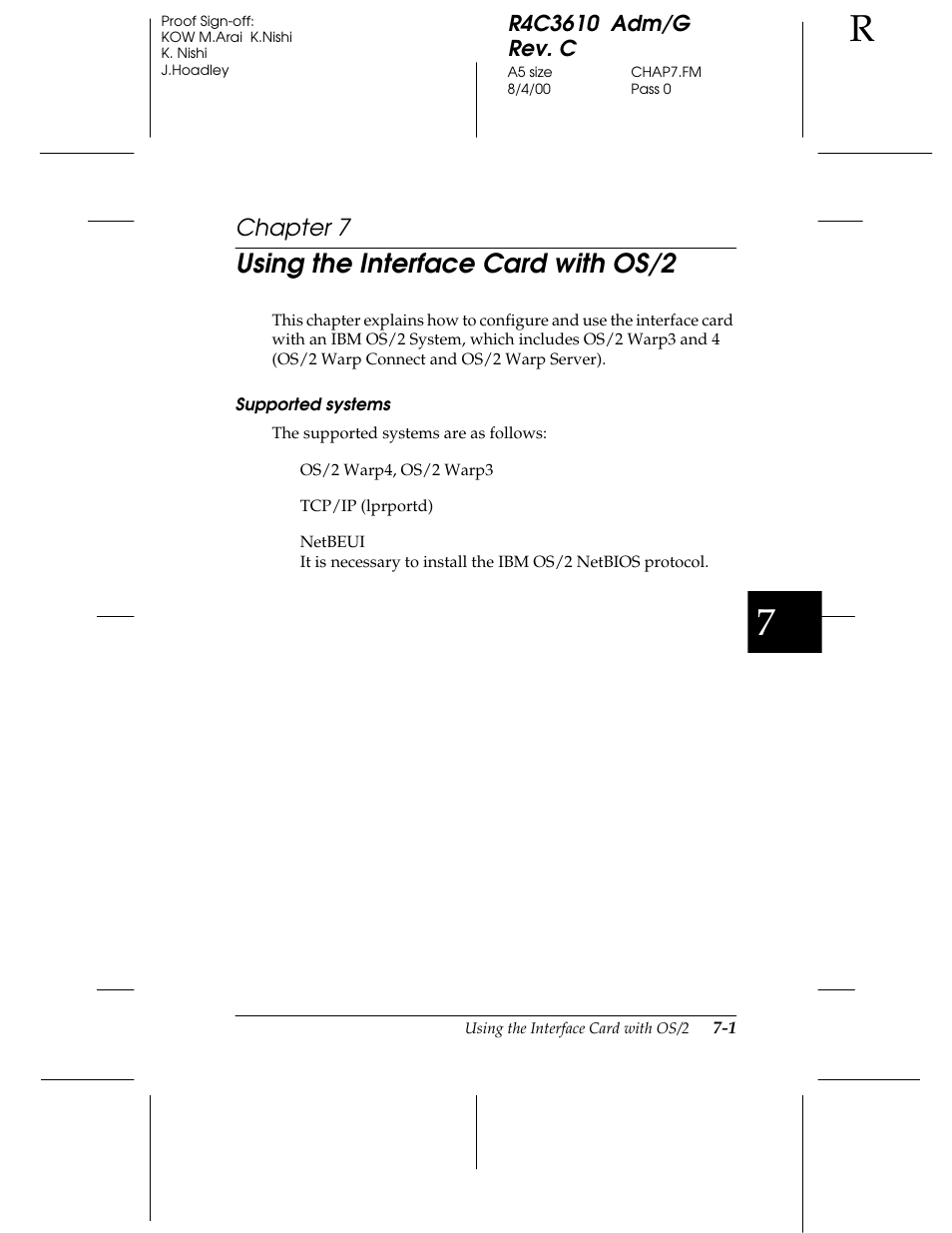 Chap 7-using the interface card with os/ 2, Using the interface card with os/2, Chapter 7 | Epson C82362 User Manual | Page 143 / 279