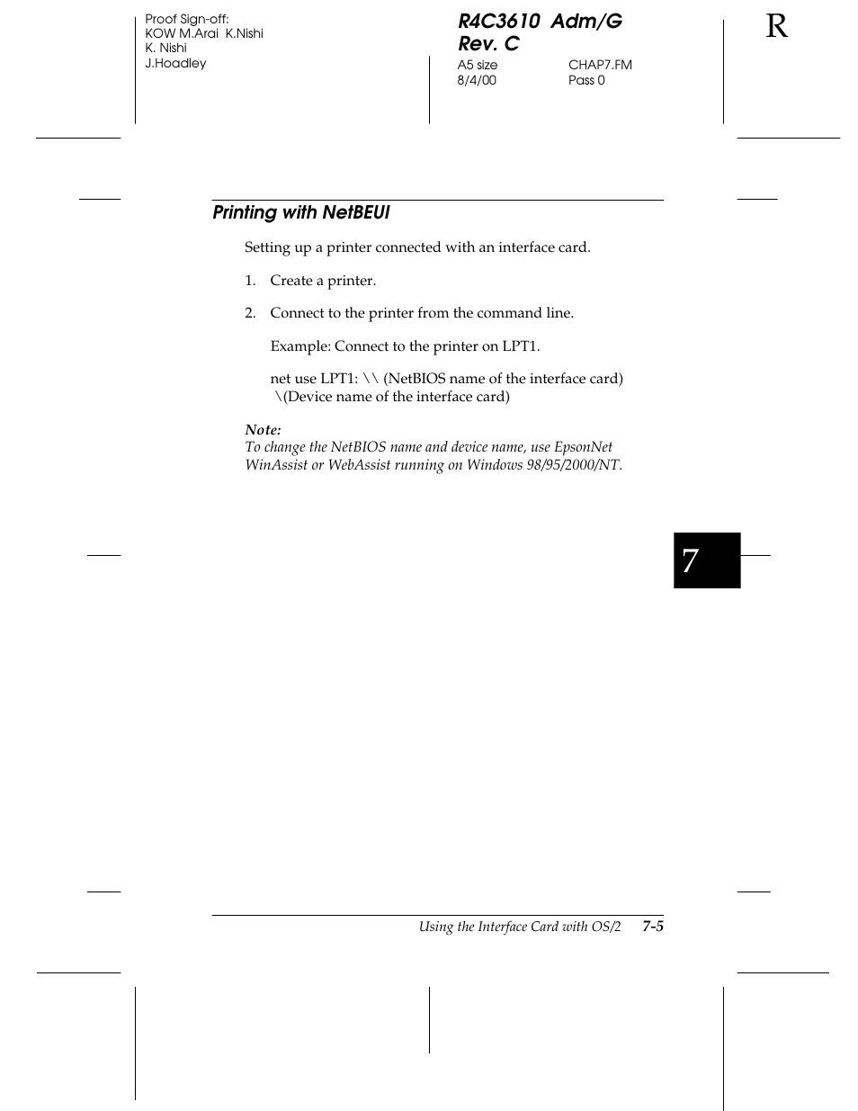 Printing with netbeui | Epson C82362 User Manual | Page 147 / 279