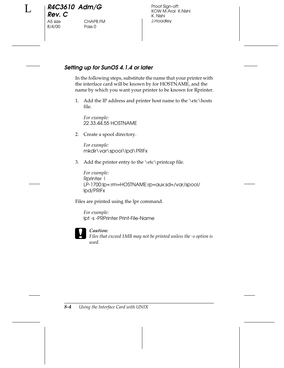 Setting up for sunos 4.1.4 or later | Epson C82362 User Manual | Page 152 / 279