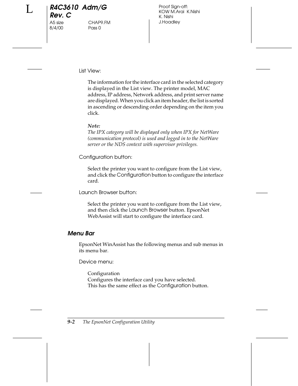 Menu bar | Epson C82362 User Manual | Page 160 / 279