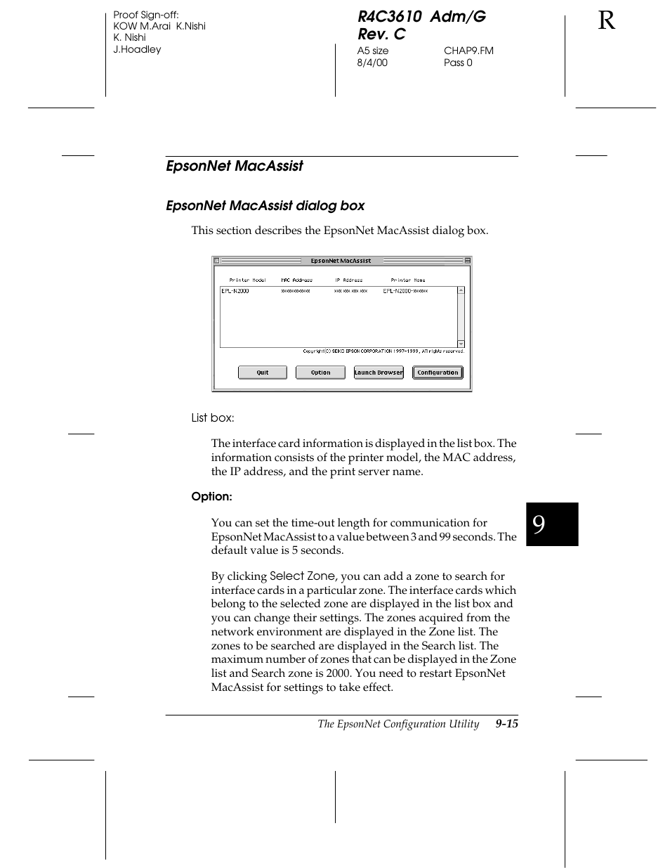 Epsonnet macassist, Epsonnet macassist dialog box | Epson C82362 User Manual | Page 173 / 279