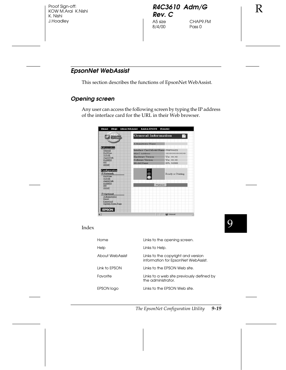 Epsonnet webassist, Opening screen | Epson C82362 User Manual | Page 177 / 279