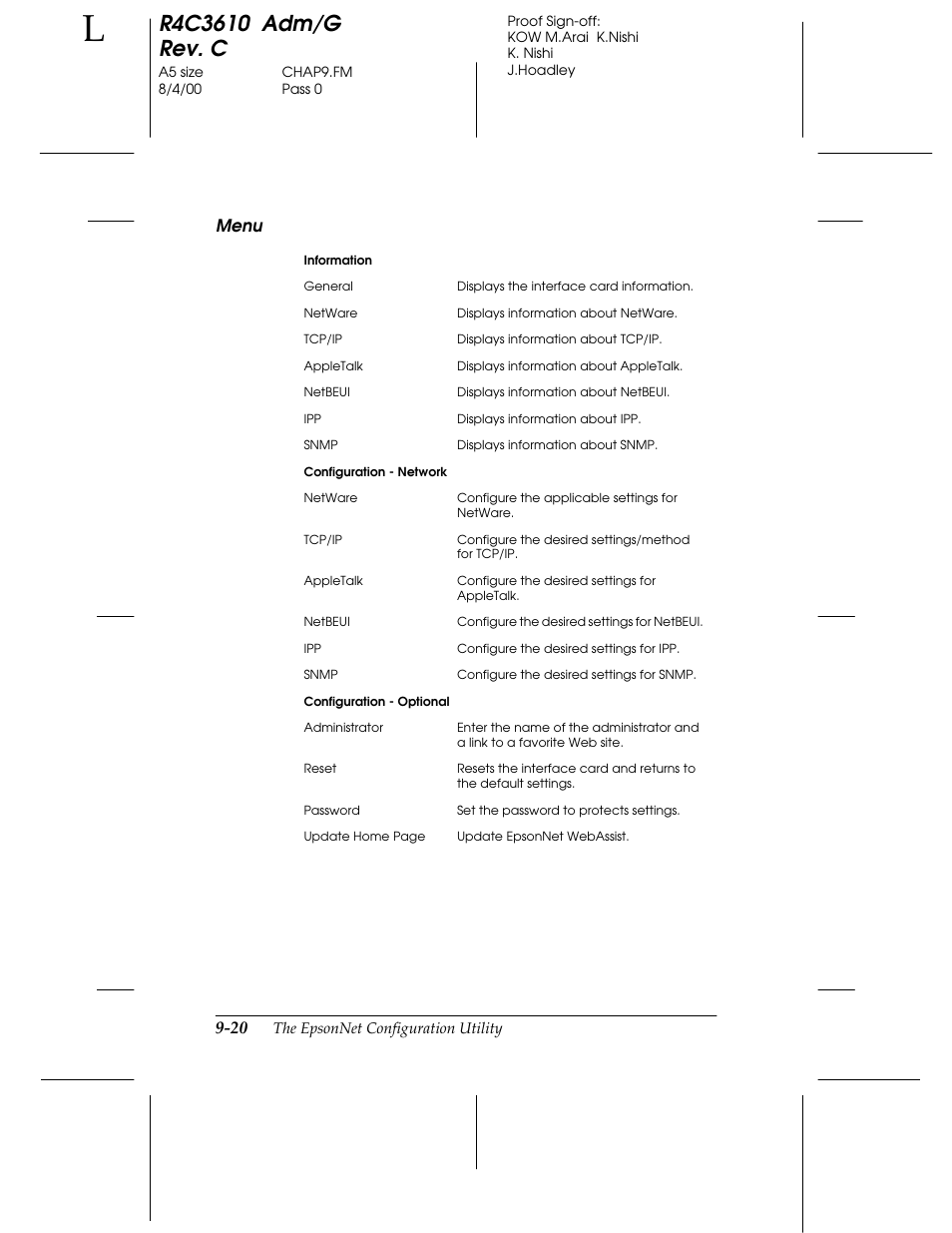 Menu | Epson C82362 User Manual | Page 178 / 279