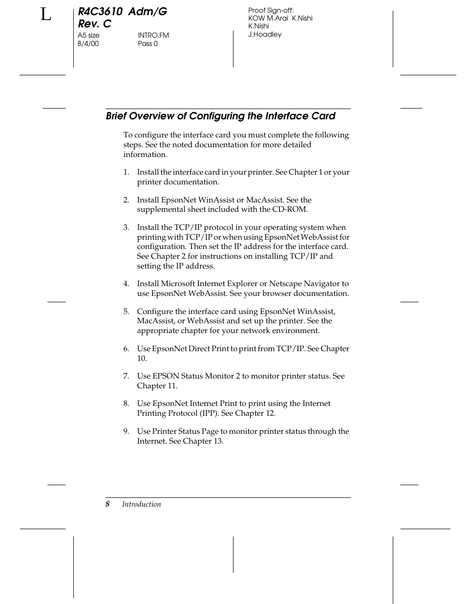 Brief overview of configuring the interface card | Epson C82362 User Manual | Page 18 / 279