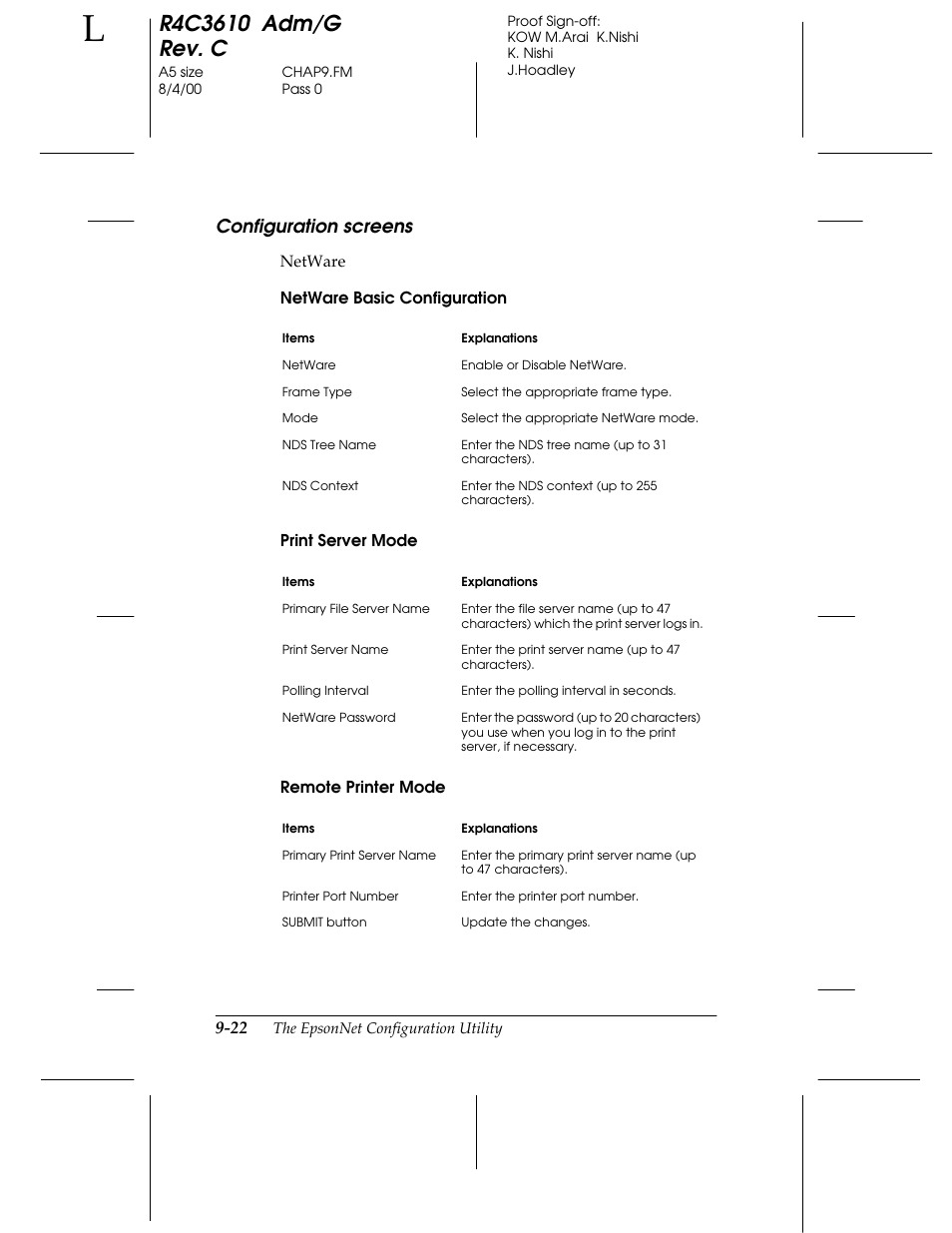 Configuration screens | Epson C82362 User Manual | Page 180 / 279