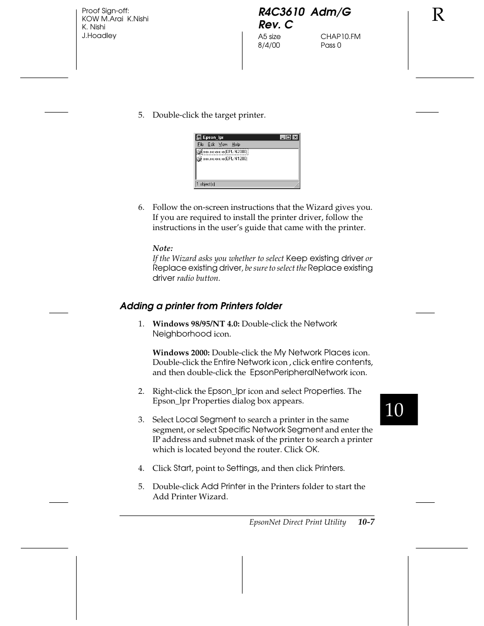 Adding a printer from printers folder | Epson C82362 User Manual | Page 193 / 279