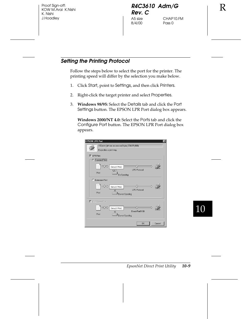 Setting the printing protocol | Epson C82362 User Manual | Page 195 / 279